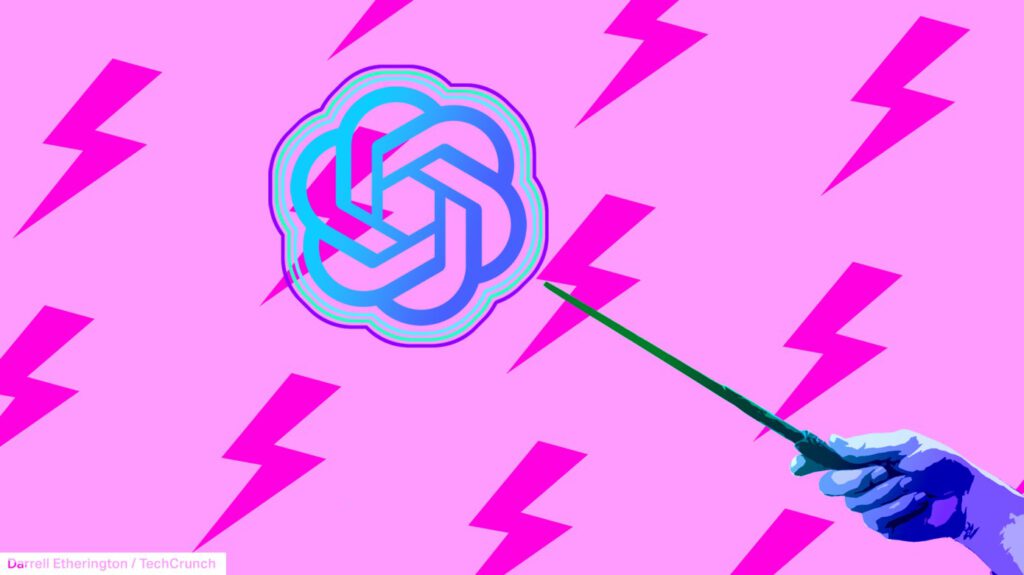 Graphic depicting the OpenAI logo conjured by a magic wand