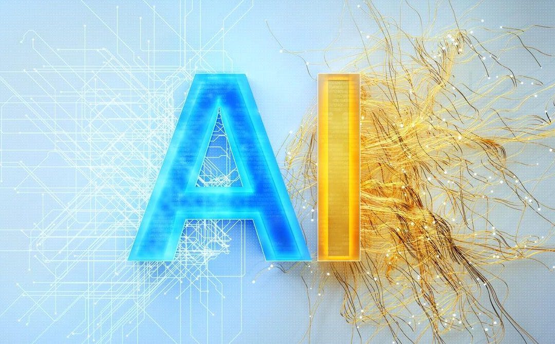 Digital image of letters “AI”, with the “I” splitting off into chaotic lines. The concept is problems caused by AI.