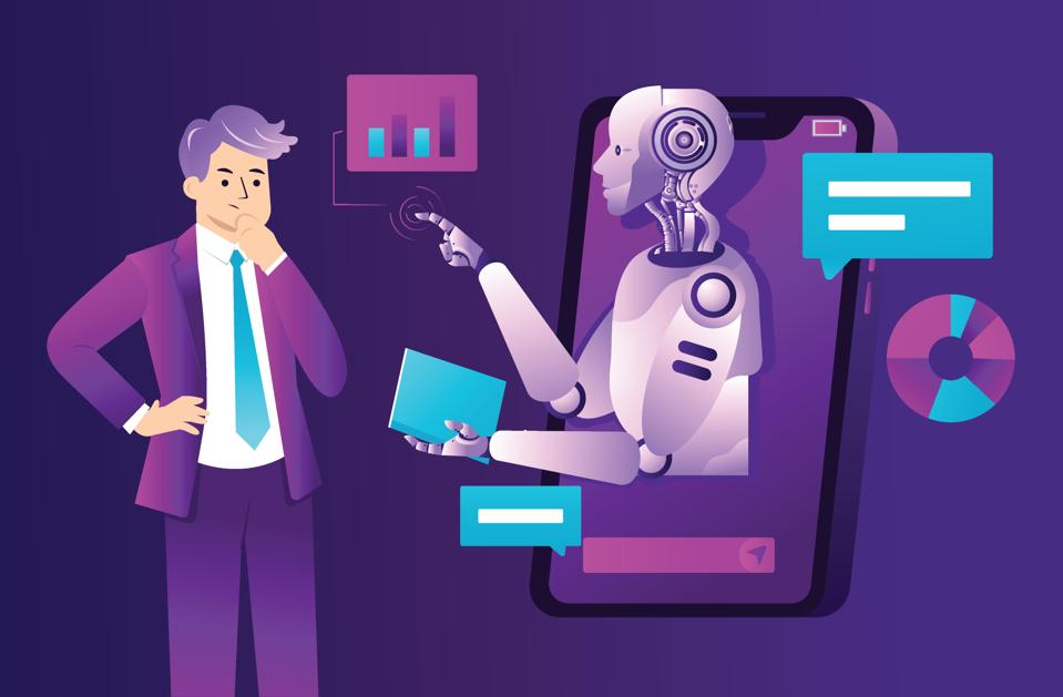 Flat vector illustration of AI support in marketing.